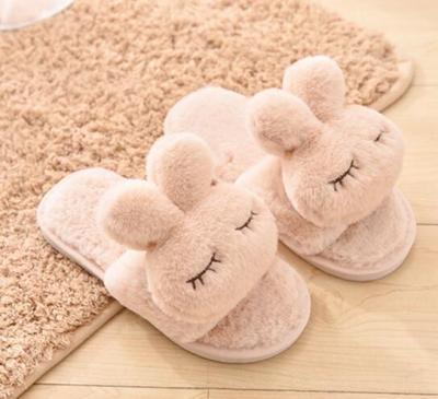 China Fluffy Fur Massage Rabbit Slippers Winter Open Popular Warm Quiet Indoor Toe Kids Slippers Cotton Massage for sale