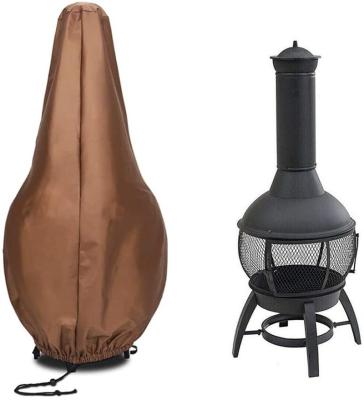 China Stocked Brown Chiminea Cover Locking Rope Easy To Open And Close Waterproof Outdoor Fire Pit Cover for sale