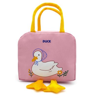 China Wholesale Cheap Portable Portable Cartoon Polyester Duckling Lunch Box Bag Insulation Aluminum Foil Cute Yellow Lunch Bag for sale