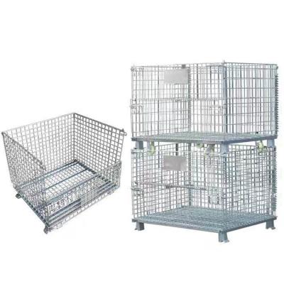 China Stackable Warehouse Security Storage Cages Wire Zinc Heavy Duty Mesh Foldable Container Welded Iron Cage Logistics Trolley for sale