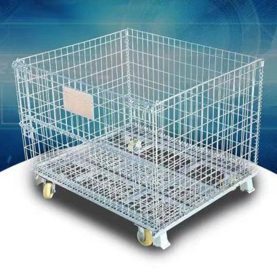 China Stackable Folded Logistics Wire Mesh Basket Bulk Collapsible Foldable Metal Storage Cage Container Containe for sale