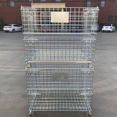 China Stackable Galvanized Collapsible Pallet Box Mesh Stacking Container Metal Forklift Steel Wire Storage Containe Industrial Cargo Cage for sale