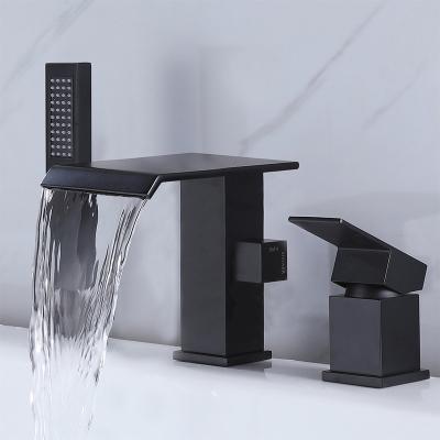 China Without Slide Bar Factory Direct Bathtub Mixer Shower Black Shower Pull Down Deck Mounted Faucet for sale