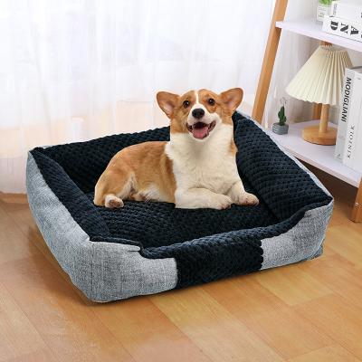 China SHURUI Stored Pet Supplies New Black Particle Velvet Pet Dirty Four Seasons Soft And Comfortable Square Warm Cat Litter Dog Bed for sale