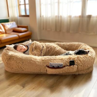 China Luxury Plush Large Dog Bed Plush Memory Foam SHURUI Pet Bed Accessories Fake Size Stocked Human Dog Bed With Removable Washable Cover for sale