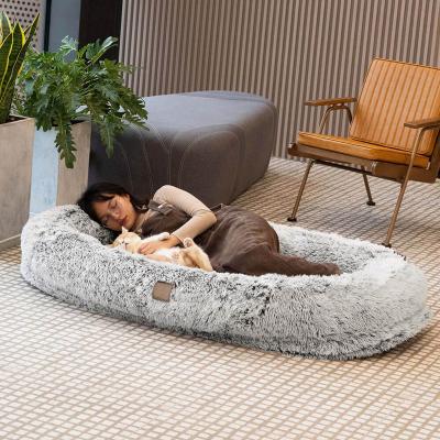 China SHURUI Pet Bed Accessories Large Size Memory Foam Luxury Plush Human Dog Bed Stocked Fake Dog Bed With Removable Washable Cover for sale