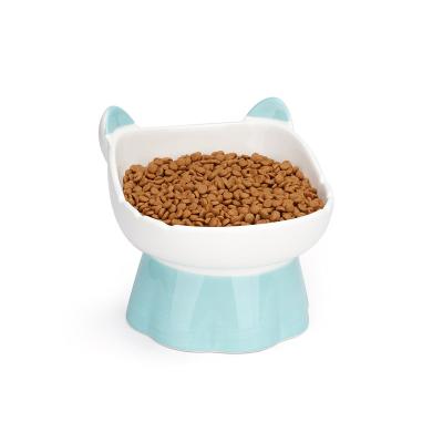 China SHURUI Stocked Cat Food Water Bowl Ceramic PET Elevated Ceramic Pet Food Bowl Raised Pet Tilted Feeder and Waterer Bowl for sale