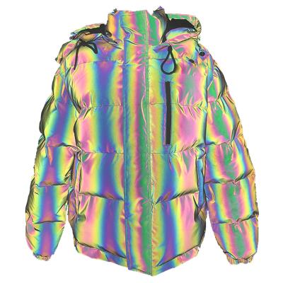 China QUICK DRY Cotton Filled Reflective Color Bubble Coat Winter Rainbow Stripper Jacket for sale