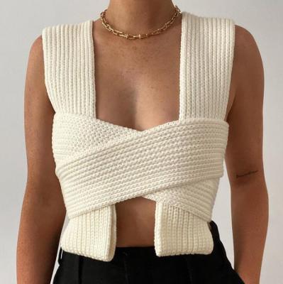 China 10 Color QUICK DRY Ladies Crop Tops Woman New Fashionable Streetwear Sweated Designer Crisscross Stylish Women Knit Tops 2021 for sale