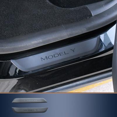 China Single Color Without Pattern For Tesla Model 3 Y 2021 Car Rear Door Sill Decoration Sticker Original Model 3 Y 2021 Accessories Pedal Protective Strip for sale