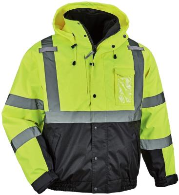 China Water Proof High Visibility Winter Reflective Bomber Jacket, Black Bottom, Zip Out Fleece Liner for sale