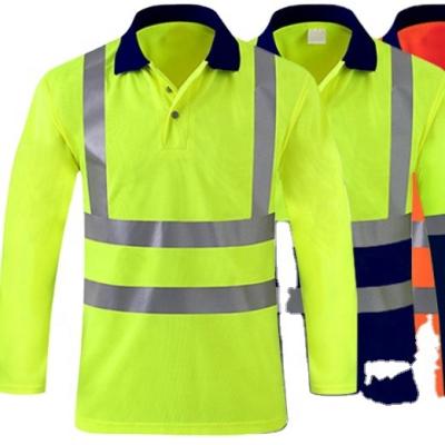 China High Visibility Polyester Traffic Absorption Sweated Polo T Shirt Uniform Reflective Lines for sale