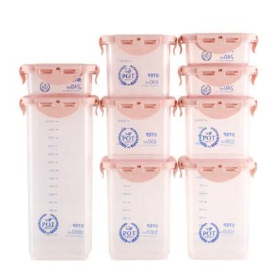 China Cereal Container GCG Set 9 PCS Food Grade Plastic Kitchen Cereal Container 1000ml Fresh Airtight Cereal Storage Container for sale