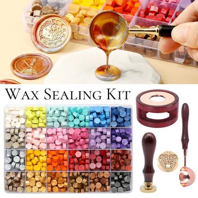 China Customs Sealing Material Eco-friendly Wax Kit Detachable Stamp Spoon Sealing Beads Wax Seal Stamp Kit With Gift Box For Envelope Wedding for sale