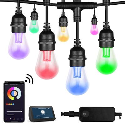 China String Light 48FT RGB Dimmable 2.4GHz Wifi Smart String APP Control IP65 Outdoor Lamp With Alexa For Lawn Wedding Outdoor Home Decor for sale