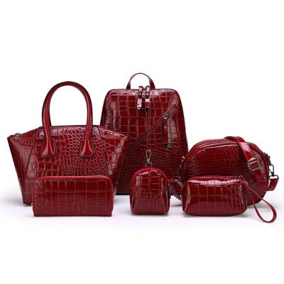 China Wholesale Universal Crocodile Pattern Vintage Fashion PU Leather Handbag Sets 6 Pieces Women Bags for sale