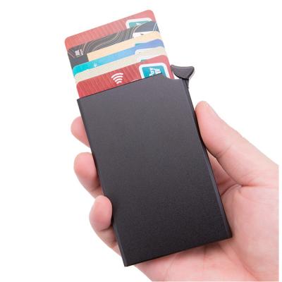 China New style 6 fashion diy logo colors diy logo up slim aluminum men's automatic rfid blocking credit card holder for sale