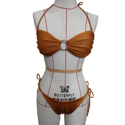 China Plus summer 2022 European and American women's sexy three-point women's bikini lace-up solid color beach bikini set for sale