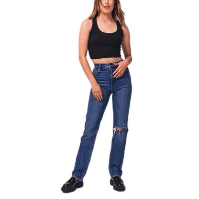 China Four Seasons 2023 trend hot selling fashion breathable new contracted loose sexy stretch blue woman's ripped jeans for sale