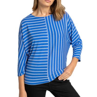 China Breathable Textured Stripe Print Top 3/4 Length Sleeves Ladies Printed Blouse for sale