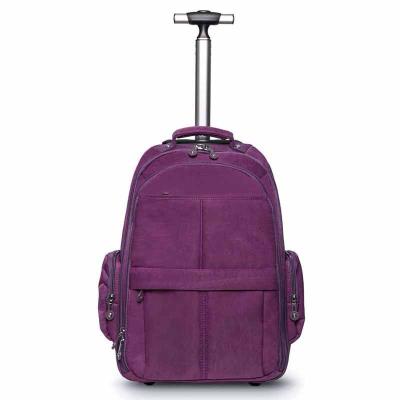 China Waterproof 19 Inch Rolling Wheel Computer Bags Lady Backpack Business Laptop Backpack Trolley Bag for sale