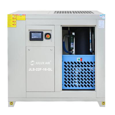 China Lubricated 30 HP 22 Kw 16Bar Power Frequency General Industrial Laser Cutting Equipments Integrated Screw Air Compressors for sale