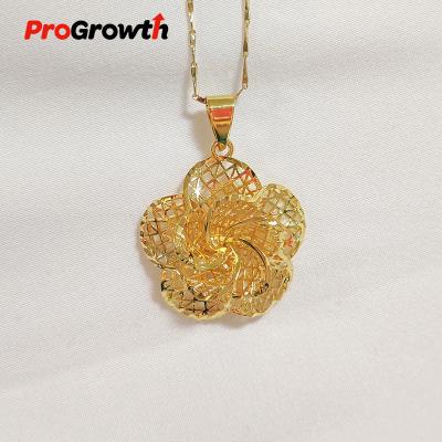 China Gold Classic Simple Pendant Classic Flower Shape Hollowed Out Titanium Gold Brass Necklace Matching PB100010TG for sale