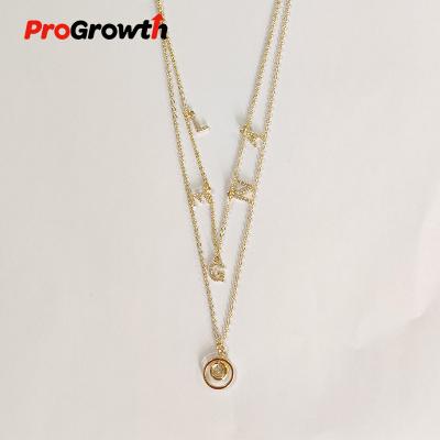 China Fashionable champagne plated brass jewelry pendant ornaments NB00020WC TRENDY double layer necklace lasso letter zircon O-shape chain for sale