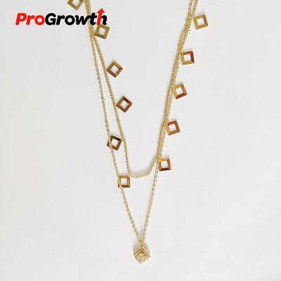 China FASHIONABLE square frame necklace double layer O-shape CHAIN ​​RESTRICTION CHAIN ​​pendant pendant champagne plated jewelry personality brass ornaments for sale