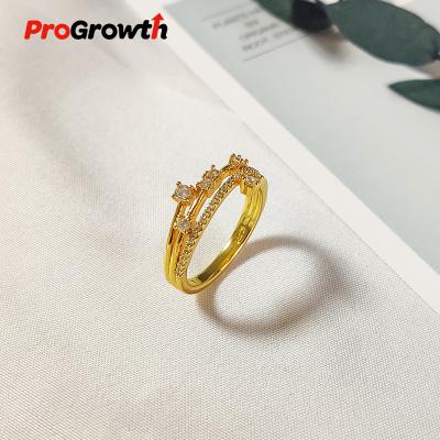 China Fashion Jewelry Wholesale TRENDY Brass Gold Plated Zircon Ring Women Three Rows RB300004WG for sale