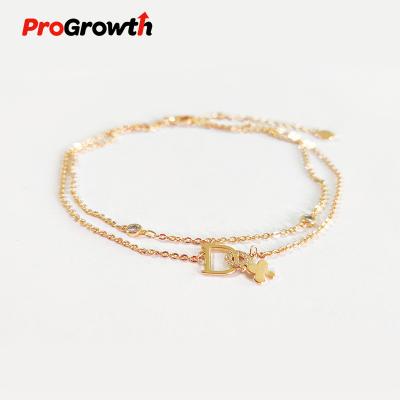 China Wholesale FASHIONABLE champagne plated Zircon anklet letter D double layers foot chain jewelry ornament AB500006WC for sale