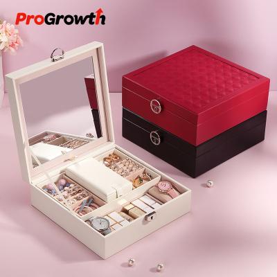 China Simple Flip Jewelry Storage Box With Mirror Storage Bag Watch Jewelry Lipstick Makeup Box Big Wholesale 25*25*8.5cm for sale