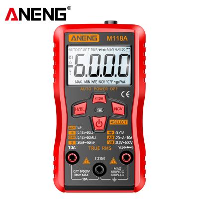 China ANENG M118A True Auto Digital Mini Multimeter Tester 6000counts Mmultimetro RMS Tranistor Meter with NCV Data Hold Flashlight M118A for sale