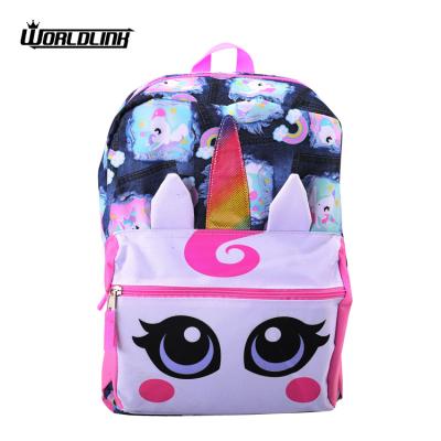 China Unicorn Cartoon Pattern Pink Color School Backpack Girls Waterproof Schoolbag for sale