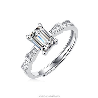 China Fine Carat Emerald Cut 925 Sterling Silver Inlaid Adjustable Moissanite Diamond Ring from CLASSIC jewelry factory wholesale price 1 for sale