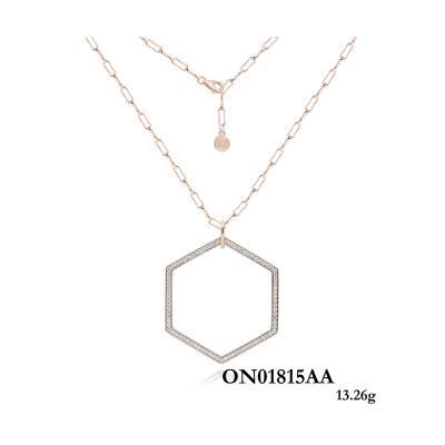 China 925 Sterling Silver Fashion Cold Wind Hexagon Girls Simple Zircon Pendant Necklace for sale