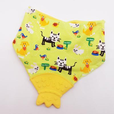 China Wholesale Unisex Baby Organic Cotton Triangle Bandana Drool Bibs Washable With Bpa Free Silicone Teether for sale