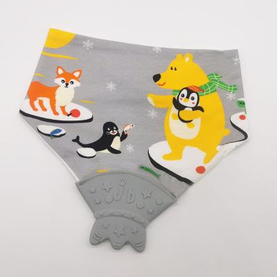 China Cartoon Washable Good Quality Soft Cotton Newborn Baby Bibs With BPA Free Silicone Teether for sale