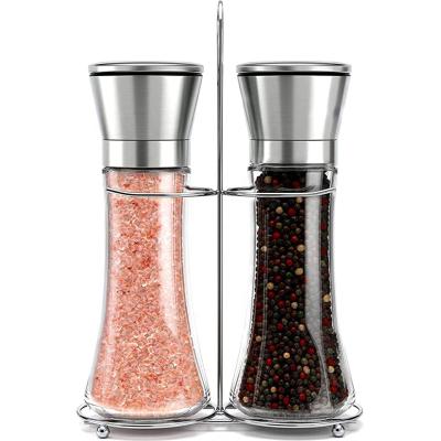 China Best Quality Selling Adjustable Coarseness Stainless Steel Salt and Pepper Grinder Set With Stand From Viable Professional Manufacturer for sale