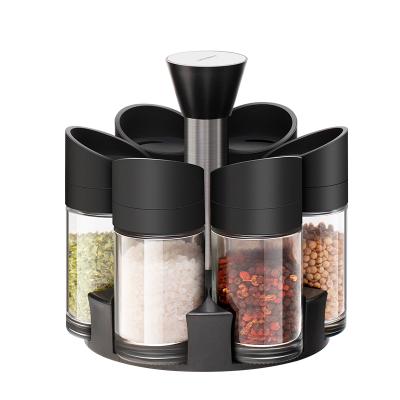 China Glass Seasoning Salt Shaker Spice Container Spice Jar Pepper Shaker Kitchen Cooking Bottle with Rotating Rack for sale