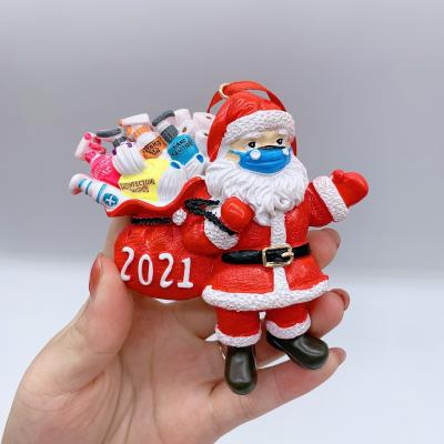 China 2021 New Resin DIY Christmas Name Survivor Masker 3D Snowman Santa Claus Bag Family Christmas Tree Decoration Pendant for sale