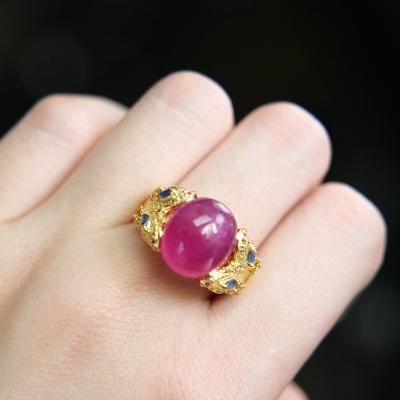 China Vintage Gold Butterfly Wings Blue Red Rose Gold Gorgeous Luxury Jewelry Purple Topaz Rhinestones Big Round Woman Ring for sale