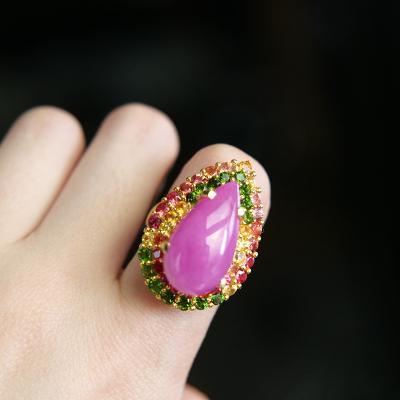 China Neo-Gothic Water Drop Shaped Red Starlight Large Jewelry Surrounded By Multicolor Red Green Yellow Rhinestone Luxury Woman Ring for sale