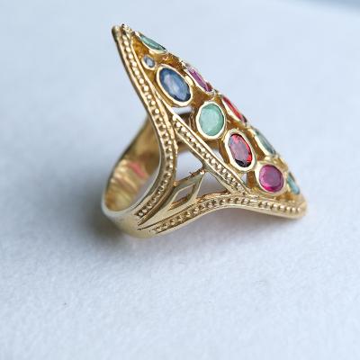 China Designer CLASSIC Dense Multicolor Rare Independent Styles Cubic Zirconia Rhinestone Mosaic Gold Ring One-of-a-Kind Ladies for sale