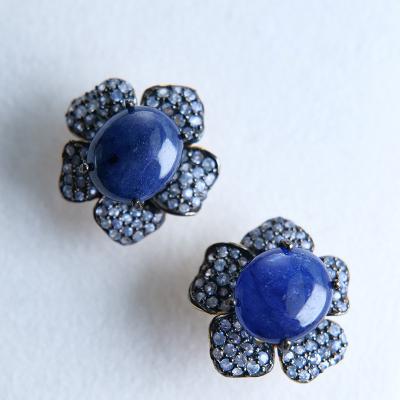 China Woman Romantic Deep Sea Blue Leaves Fashion Jewelry Natural Stones Flower Contemporary Art Elegant Fancy Geometric Earring for sale