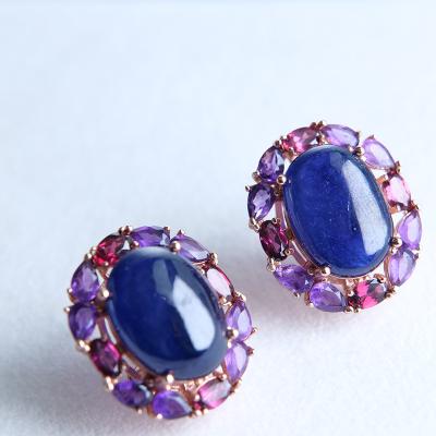 China Contemporary Art Deep Sea Woman Fashion Romantic Blue Purple Natural Stones Geometric Fancy Elegant Fancy Earring Jewelry for sale