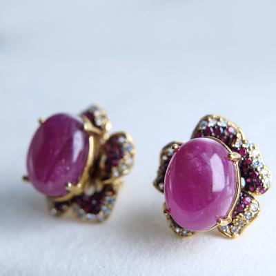 China Romantic Woman Rose Purple Pink Natural Stones Flower Fashion Contemporary Art Blossom Elegant Fantasy Geometric Earring Jewelry for sale