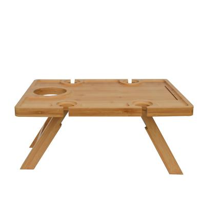 China Modern Wooden Outdoor Folding Picnic Table with Glass Rack Holds Glasses and Bottle of Wine for sale