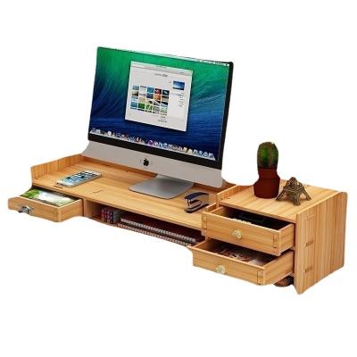 China ZM2007 Eco-friendly Adjustable Wooden Monitor Stand Riser With 3 Storage Drawers , Bamboo Monitor Riser for sale