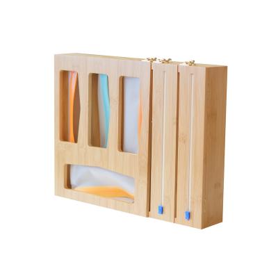 China Viable Bamboo Storage Box With Cutter Kitchen Bag Ziplock Organizer Set 2 In 1 Aluminum Can Be Customized for sale